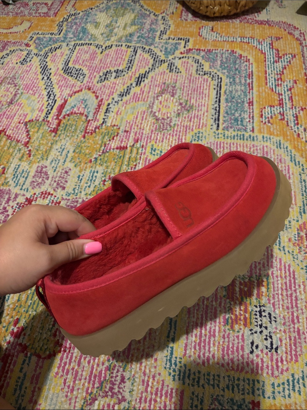 UGG Red Suede Platform Slip-On